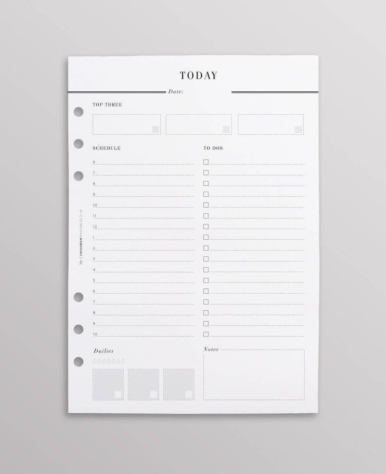 PRINTED Day On One Page Hourly Planner, DO1P, A5 Planner Inserts, Daily Planner Refill, A5 Daily Planner, A5 Filofax Inserts A5 Planner image 1