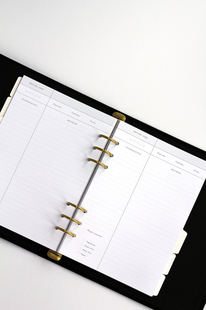 Recipe Inserts A5 Minimal Recipe Binder Refills 82 Pages Etsy