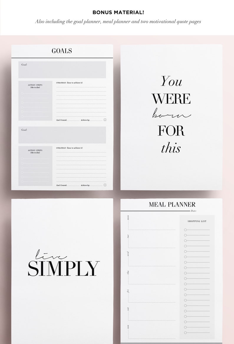 ULTIMATE Daily Planner Bundle, Printable Planner Inserts Kit: 20 Minimal Planner Essentials, Daily Planner, Weekly Agenda, To Do List, A5 image 7