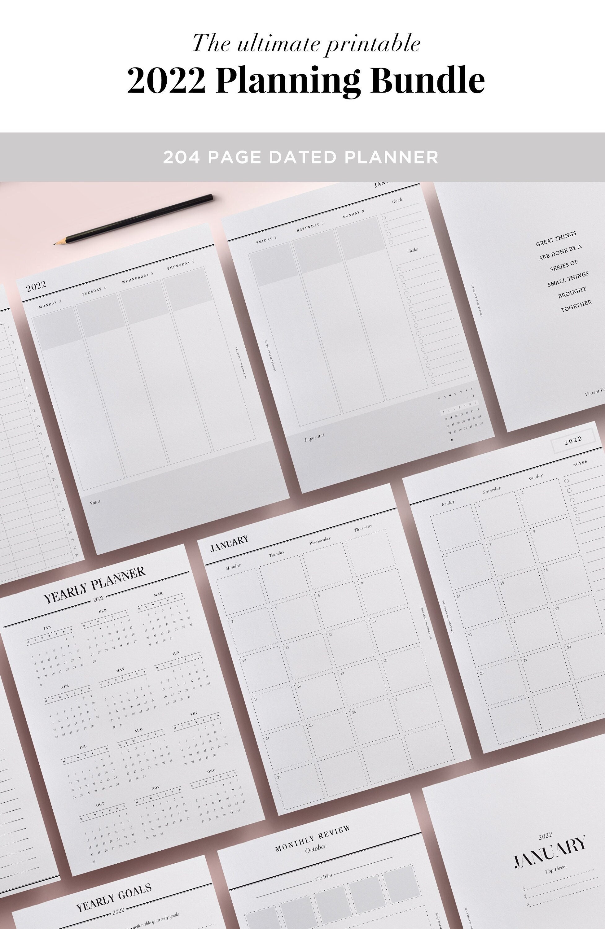 2022 Planner Inserts Printable: 2022 Diary and Calendar - Etsy Israel