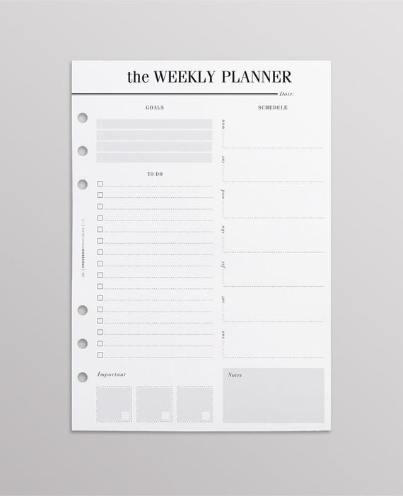 PRINTED A5 Weekly Planner Inserts | Weekly To Do List | Week On One Page | Filofax Planner Pages, Kikki K Planner Pages, Work Planner
