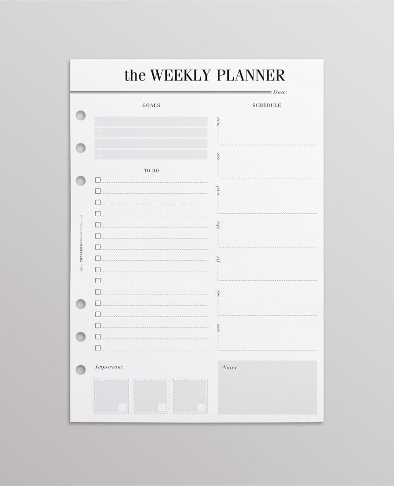 PRINTED A5 Weekly Planner Inserts | Weekly To Do List | Week On One Page | Filofax Planner Pages, Kikki K Planner Pages, Work Planner image 1