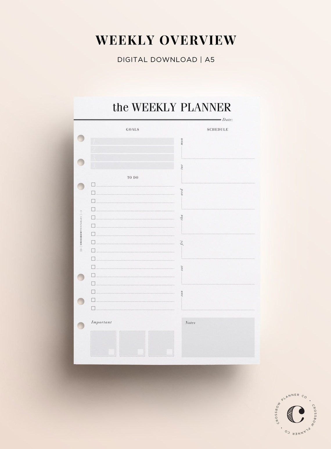 PRINTABLE A5 Week on One Page Printable Weekly Planner | Etsy