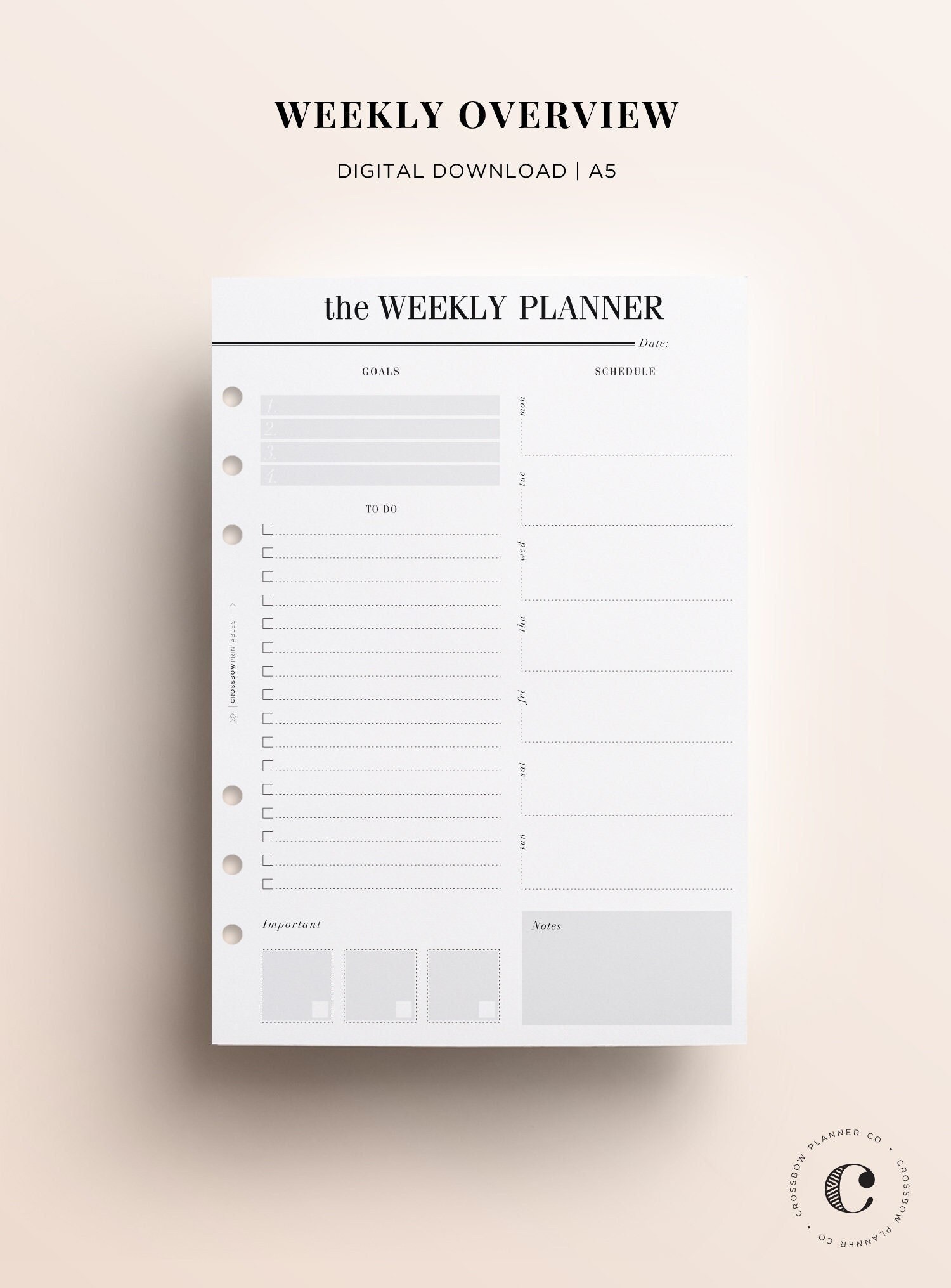 PRINTABLE A5 Week on One Page Printable Weekly Planner - Etsy