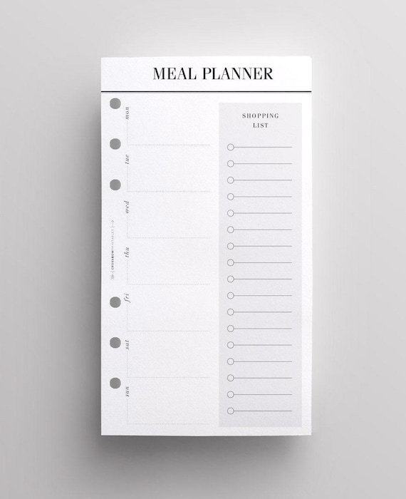 PRINTED Personal Size Meal Planner Inserts | Shopping List, Grocery List Planner Refill | Printed Kikki K Medium Inserts | Filofax Personal