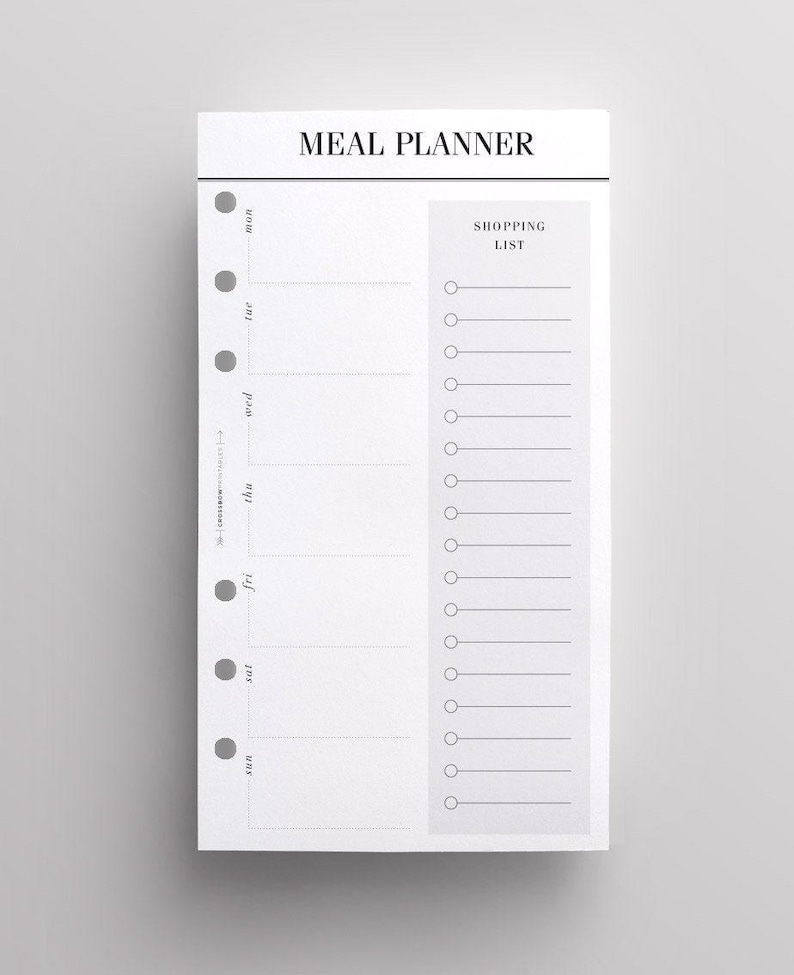 PRINTED Personal Size Meal Planner Inserts | Shopping List, Grocery List Planner Refill | Printed Kikki K Medium Inserts | Filofax Personal image 1