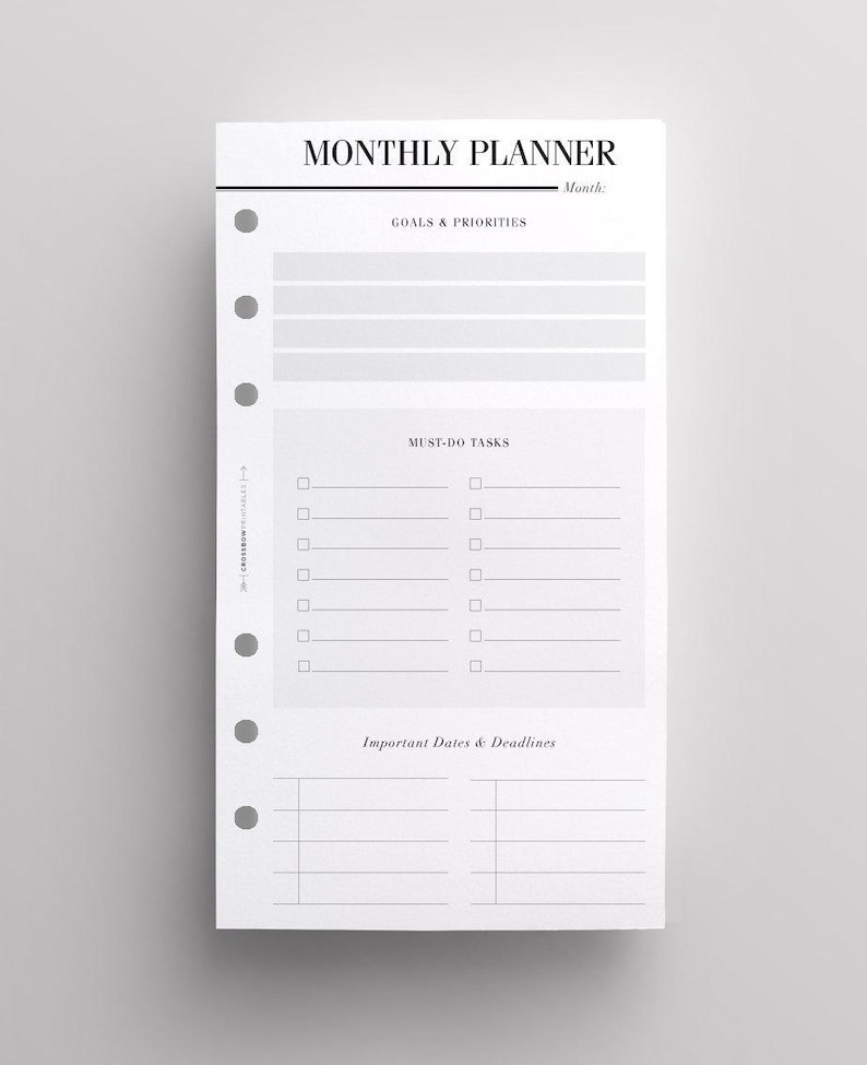PRINTED Monthly Planner Inserts Personal Planner Refill | Kikki K Inserts, Filofax Personal, Kate Spade Planner, Personal Planner Inserts UK image 1
