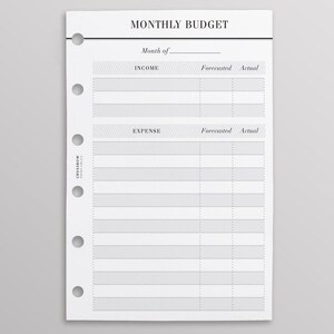 PRINTED Budget Planner Inserts Pocket Size, Monthly Budget On Two Pages, Finance Planner, Printed Pocket Ring Insert, Minimal Planner Insert image 2