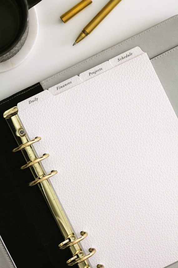 Customisable Top Tab Planner Dividers 4-Tab Leather Card | A5 or Personal size | 30+ Tab Labels To Choose From | Minimal Planner Tabs