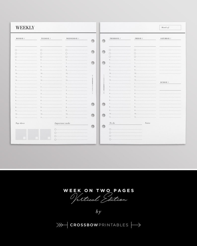 Printed wo2p vertical edition a5 weekly planner inserts etsy