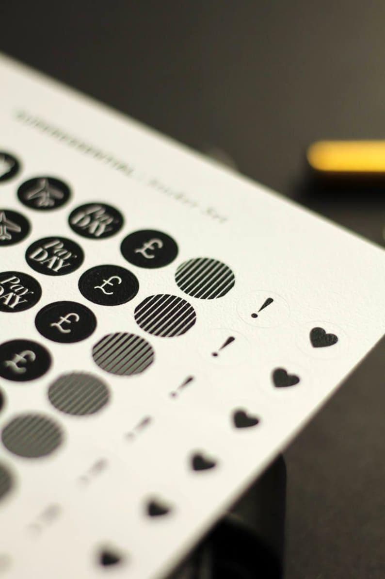 SuperEssential Minimal Planner Stickers - Black and White Icon Stickers - Mini Sticker Kit - Chic Birthday Finance Travel Black Stickers image 5