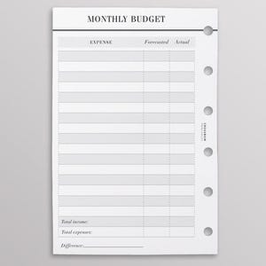 PRINTED Budget Planner Inserts Pocket Size, Monthly Budget On Two Pages, Finance Planner, Printed Pocket Ring Insert, Minimal Planner Insert image 3