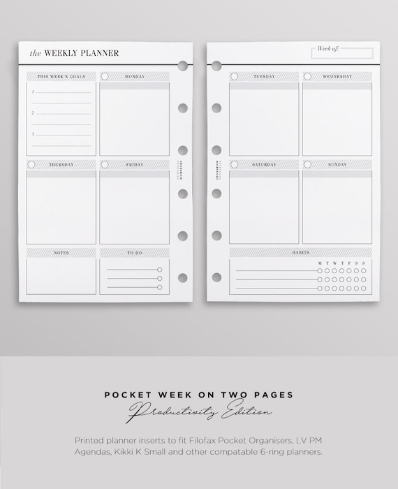 PRINTED WO2P Productivity Edition Pocket Weekly Planner 