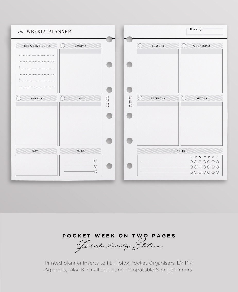 PRINTED WO2P Productivity Edition Pocket Weekly Planner 