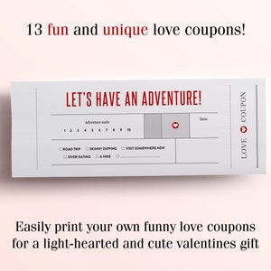 Fun Love Coupon Book Gift for Her 12 Funny Printable Coupons for Boyfriend / Girlfriend, Anniversary. Valentines Day Gift for Him PDF image 4