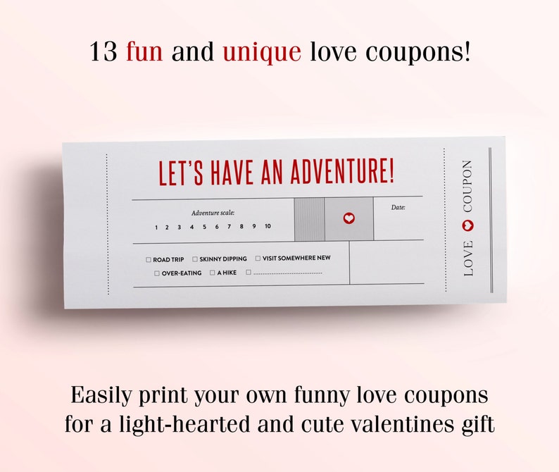 Fun Love Coupon Book Gift for Her 12 Funny Printable Coupons for Boyfriend / Girlfriend, Anniversary. Valentines Day Gift for Him PDF image 4