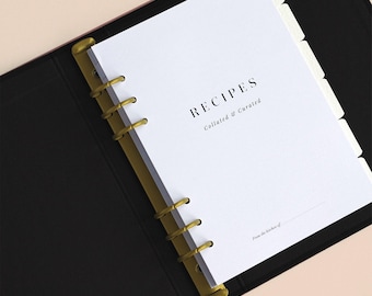 Recipe Inserts A5 | Minimal Recipe Binder Refills, 82 Pages, to fit LV GM Agenda, Kikki K Large, A5 Filofax