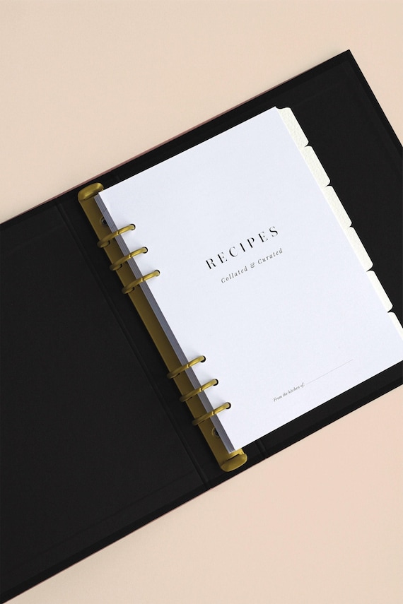 Recipe Inserts A5 | Minimal Recipe Binder Refills, 82 Pages, to fit LV GM Agenda, Kikki K Large, A5 Filofax