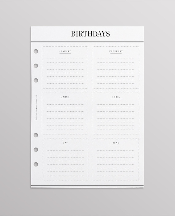 PRINTED Kikki K Inserts | At A Glance A5 Filofax Inserts, Anniversary Birthday Pages, LV Agenda GM Inserts, Birthday Calendar Planner Refill