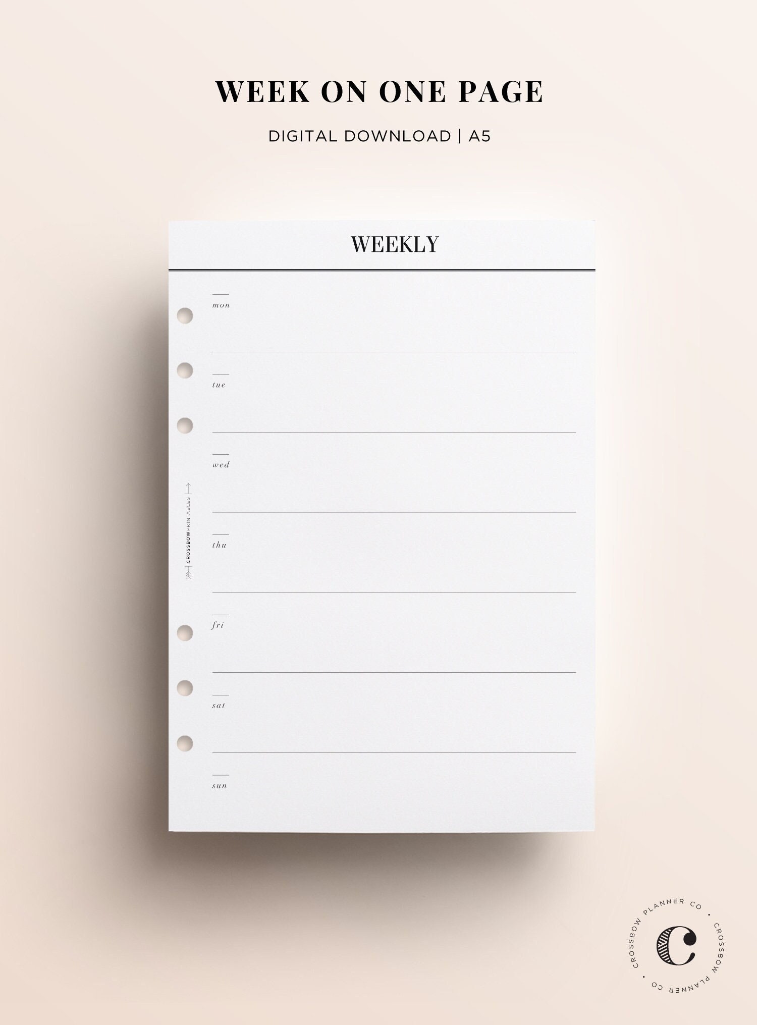 PRINTABLE A5 Week on One Page Printable Week at a Glance A5 - Etsy UK