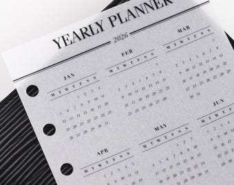 Planificador Vellum 2026 A5, Accesorios minimalistas para planificadores, Panel de control de un vistazo, para A5 o Filofax personal, Insertos de agenda LV