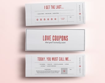 Fun Love Coupon Book - Gift for Her - 12 Funny Printable Coupons for Boyfriend / Girlfriend, Anniversary. Valentines Day Gift for Him PDF