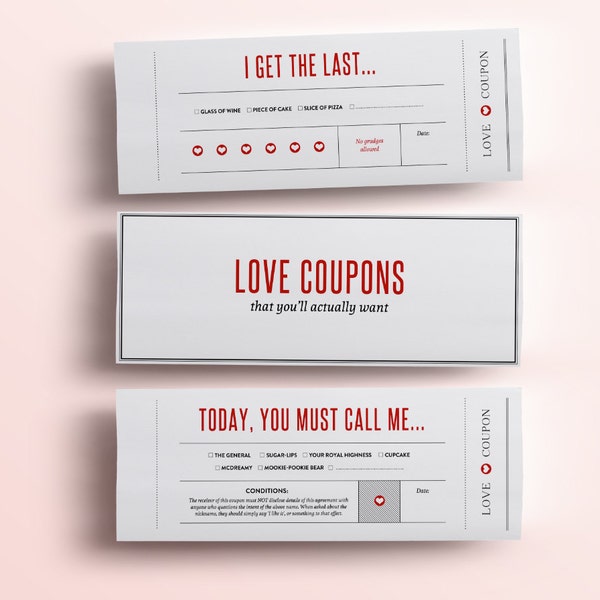 Fun Love Coupon Book - Gift for Her - 12 Funny Printable Coupons for Boyfriend / Girlfriend, Anniversary. Valentines Day Gift for Him PDF