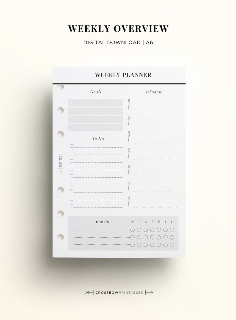 PRINTABLE A6 Week On One Page Printable Inserts A6 Ring | Etsy