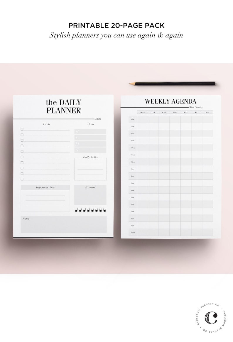 ULTIMATE Daily Planner Bundle, Printable Planner Inserts Kit: 20 Minimal Planner Essentials, Daily Planner, Weekly Agenda, To Do List, A5 image 1