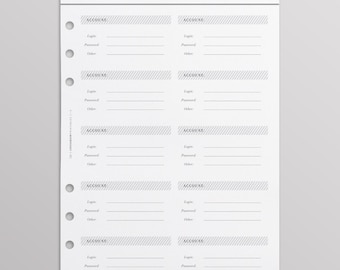 PRINTED Password Keeper A5 | Password Log | Printed Planner Refills | Crossbow Planner Co Planner Pages | Minimal Black And White Planner