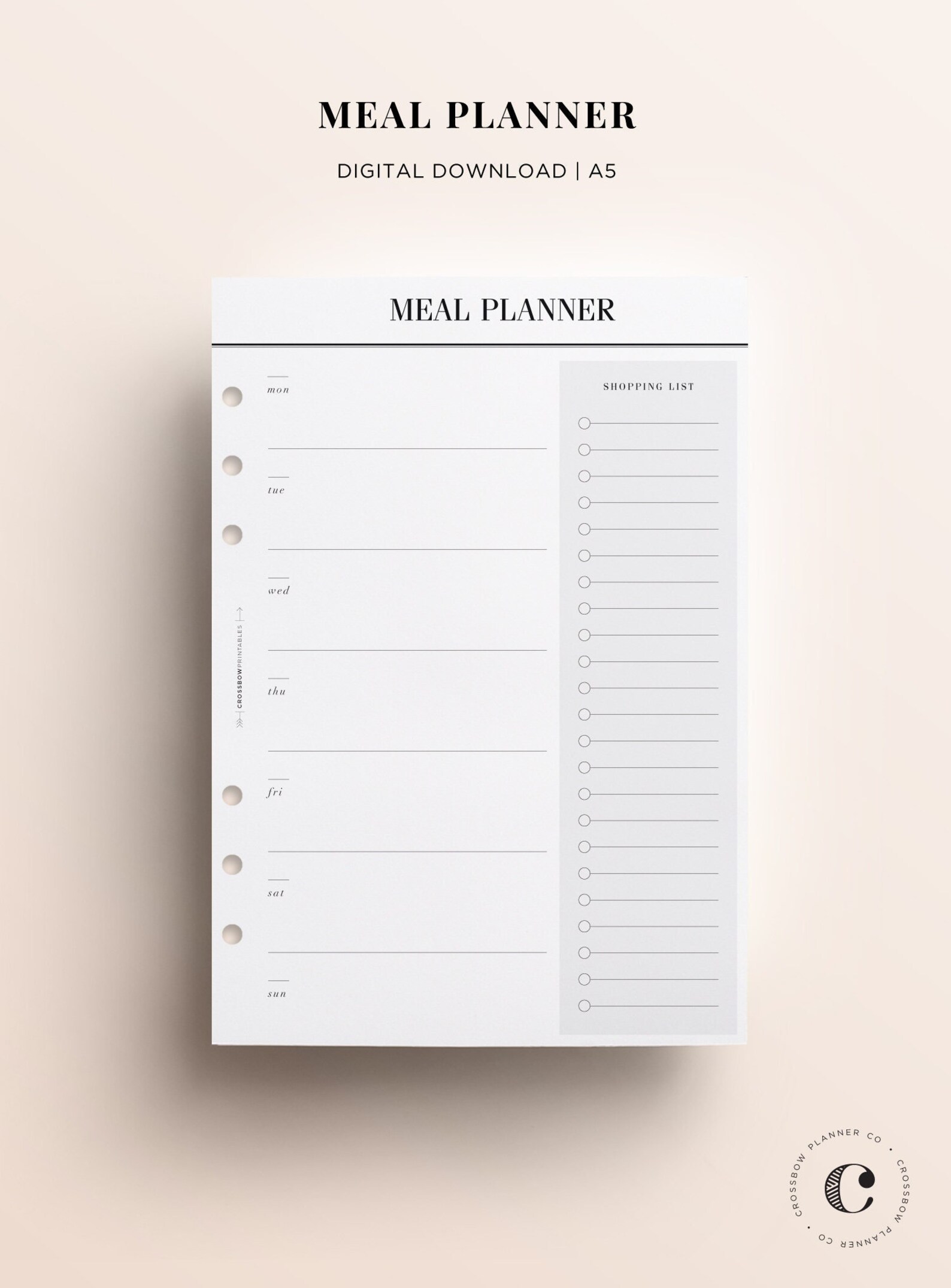 PRINTABLE A5 Meal Planner Printable Insert Printable Meal Etsy