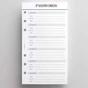 PRINTED Personal Planner Inserts Password Keeper / Log | Printed Kikki K Medium Inserts | Crossbow Planner Co Printed Personal Planner Pages