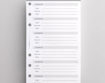 PRINTED Personal Planner Inserts Password Keeper / Log | Printed Kikki K Medium Inserts | Crossbow Planner Co Printed Personal Planner Pages