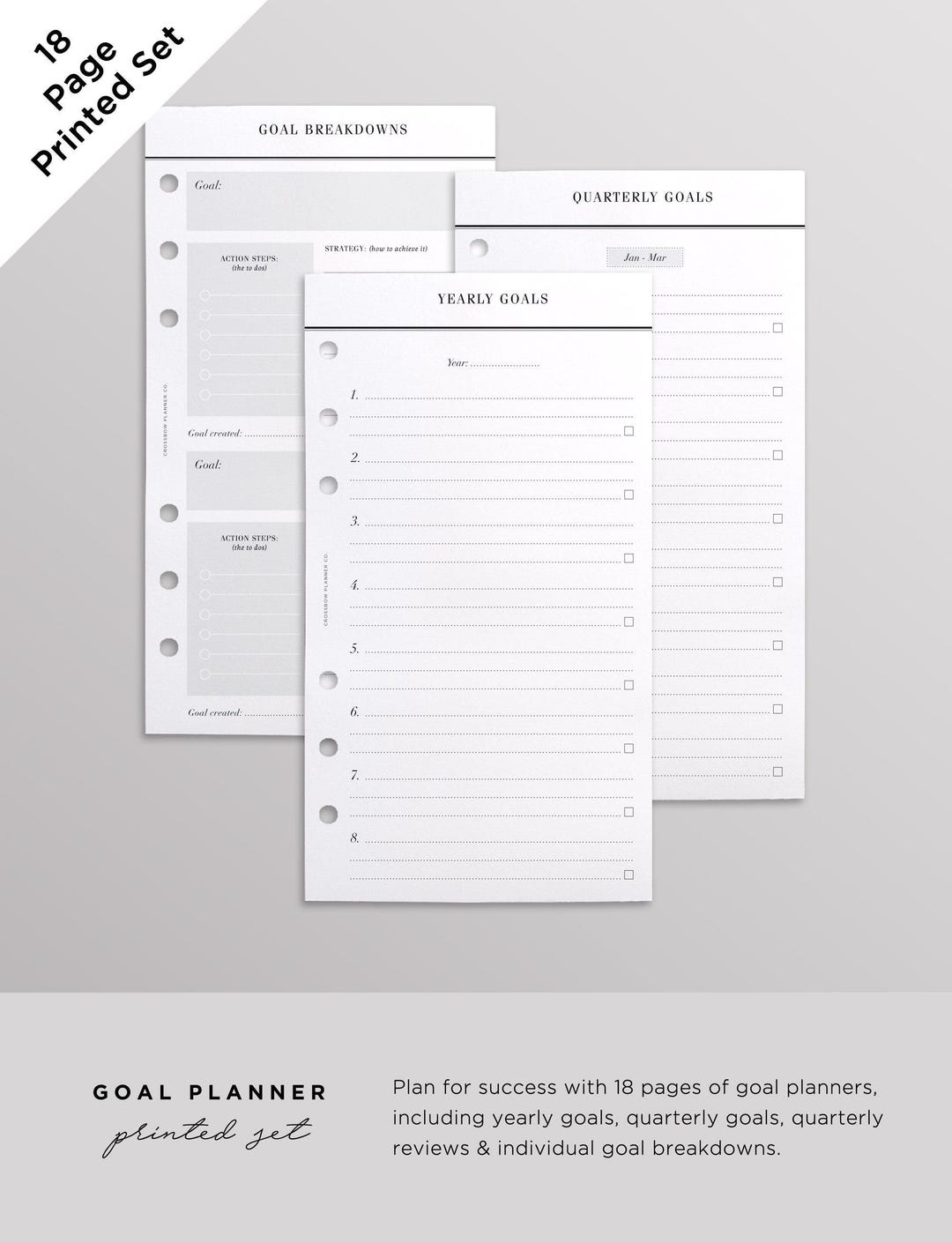 PRINTED Goal Planner Pack, Printed Personal Planner Inserts, Minimal ...