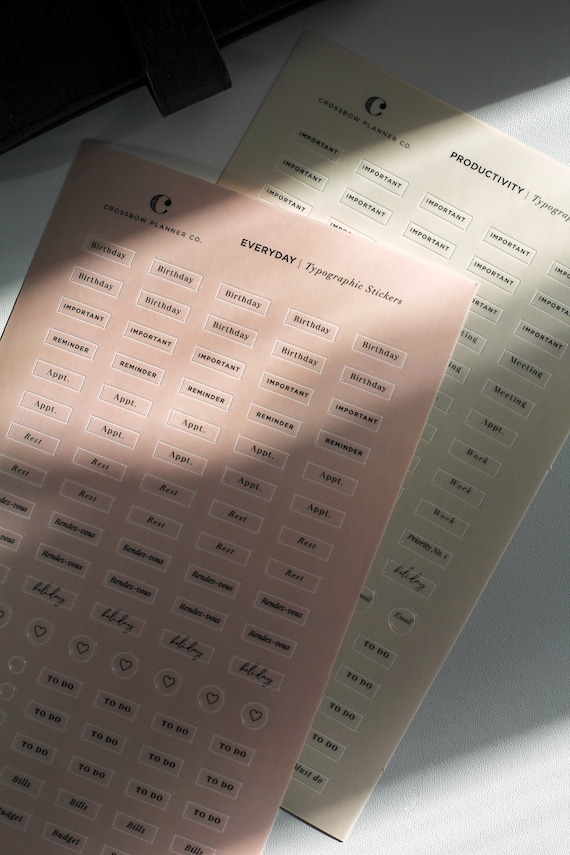 Adesivi per pianificatore tipografico quotidiano / Set di adesivi minimali  trasparenti / Mini foglio di adesivi con parole funzionali / Cose da fare,  fatture, punti trasparenti -  Italia