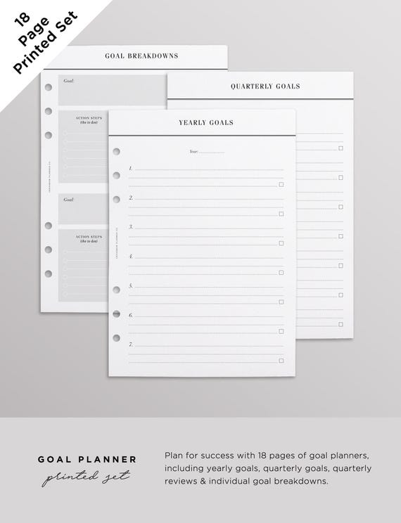 PRINTED Goal Planner Pack | A5 Planner Inserts Printed | Goal Setting Minimal Planner Refills | Goal Planning Filofax, Kikki K Large Inserts
