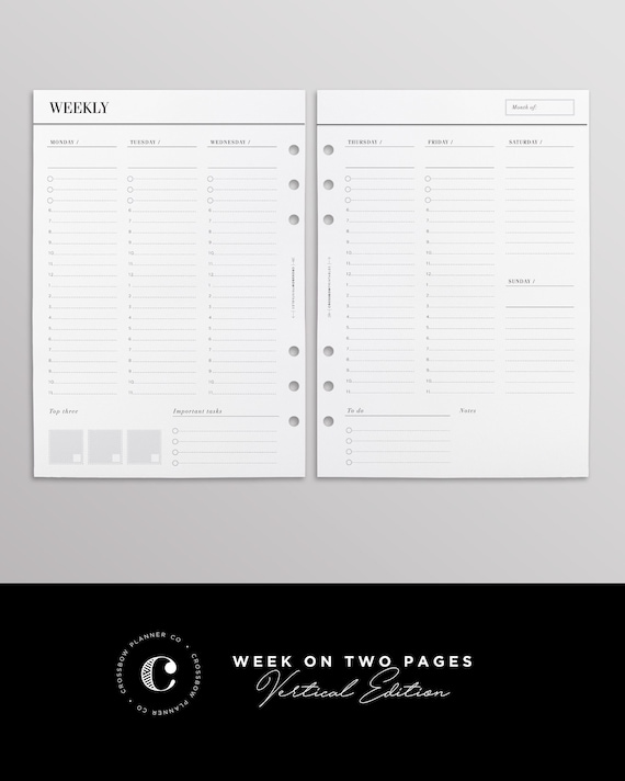 A5 Week on 2 Pages Printed Planner Inserts Weekly Planner 