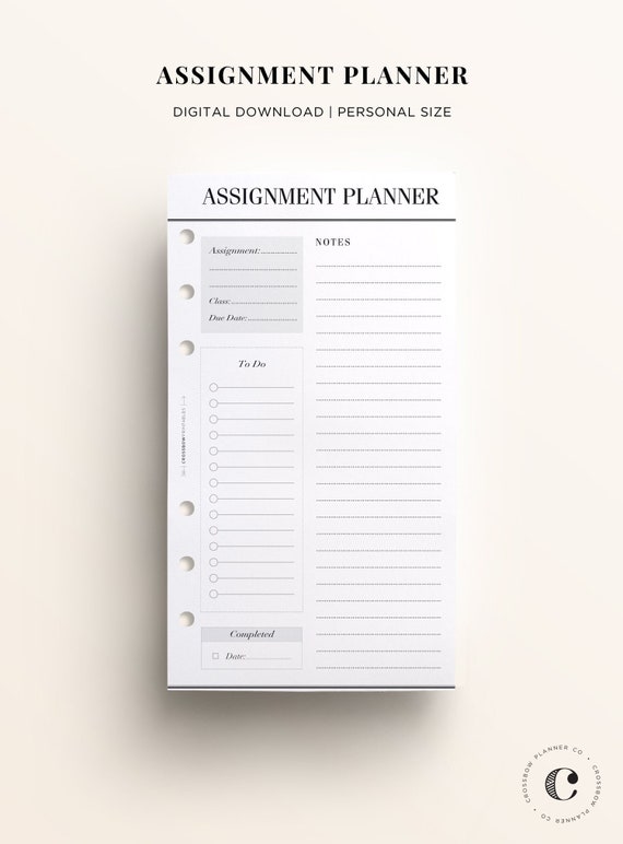 PRINTABLE PERSONAL Assignment Planner Personal Size Student - Etsy