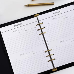 Printed A5 Wishlist Planner Inserts | Minimal Shopping Refills for 6 Ring Agendas image 2