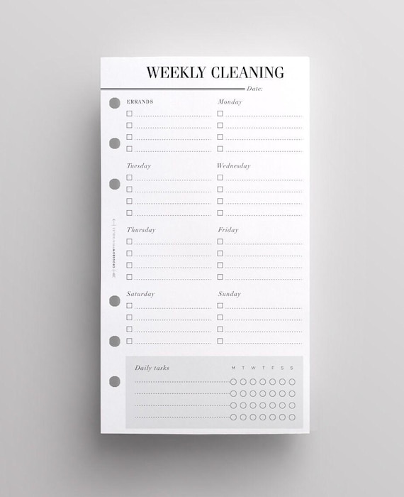 PRINTED Weekly Cleaning Schedule | Printed Personal Planner Refill, Cleaning Checklist, Cleaning Planner Pages, Websters Color Crush Inserts