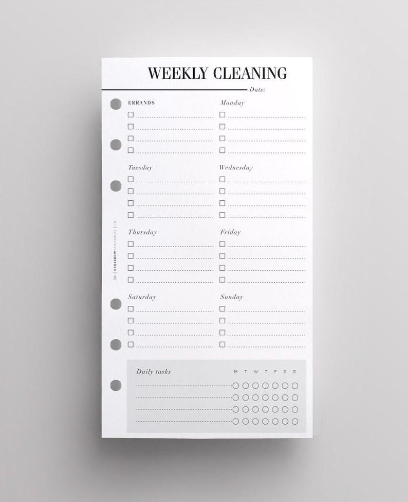PRINTED Weekly Cleaning Schedule | Printed Personal Planner Refill, Cleaning Checklist, Cleaning Planner Pages, Websters Color Crush Inserts image 1
