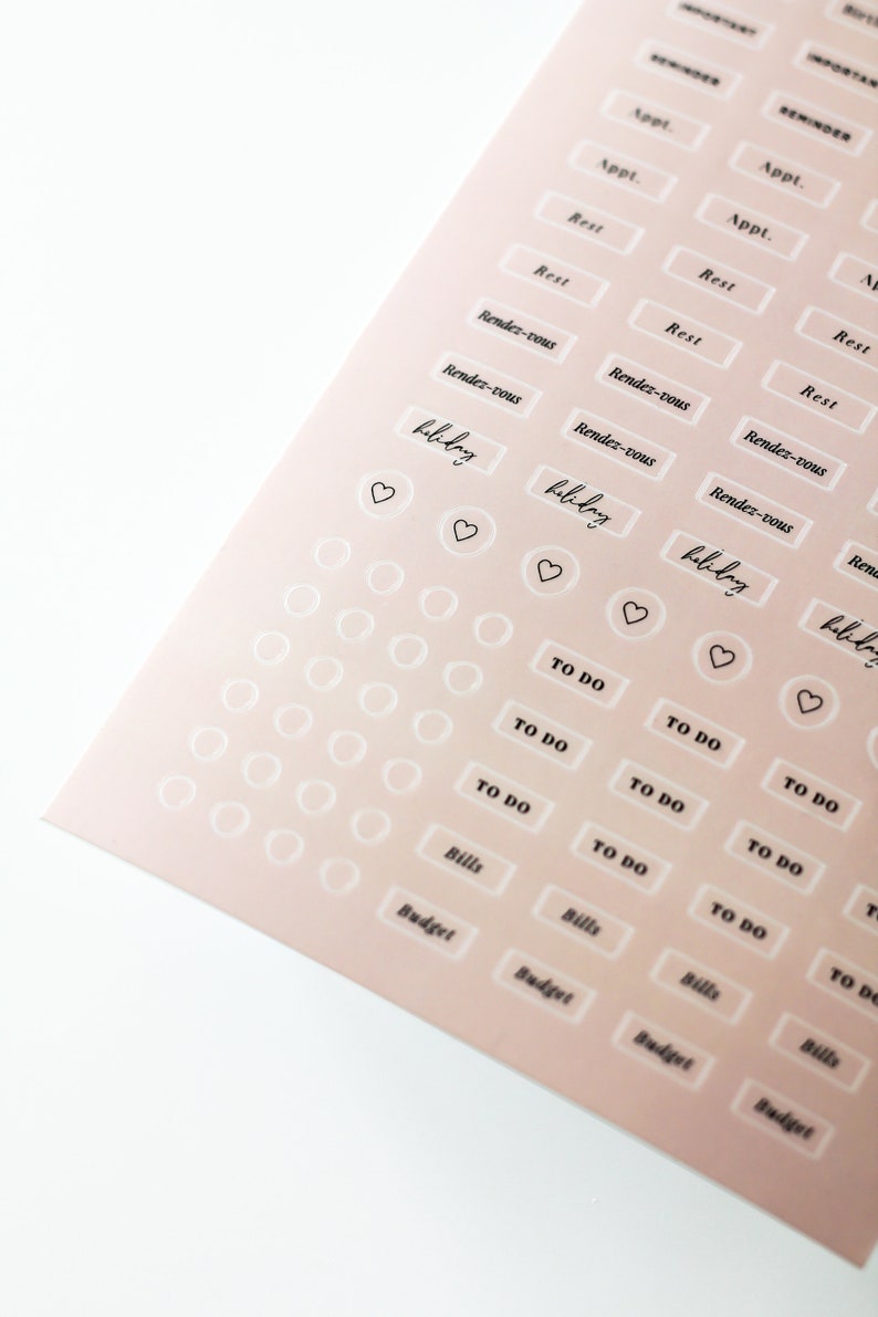 Everyday Typographic Planner Stickers | Clear Minimal Sticker Set | Mini Functional Word Sticker Sheet | To Dos, Bills, Transparent Dots image 8