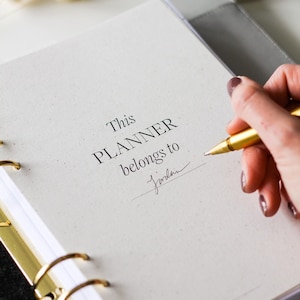 Luxe Planner Dashboard for A5, Personal & Pocket | &#39;This Planner Belongs To&#39; | Minimal Textured A5 Planner Inserts for Filofax and LV Agenda