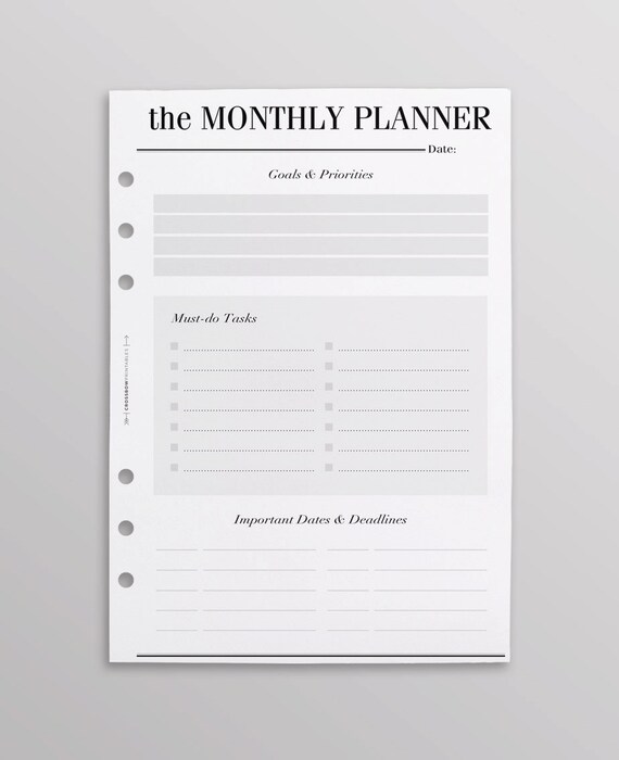 PRINTED Monthly Planner Inserts UK Kikki K Inserts Monthly Etsy