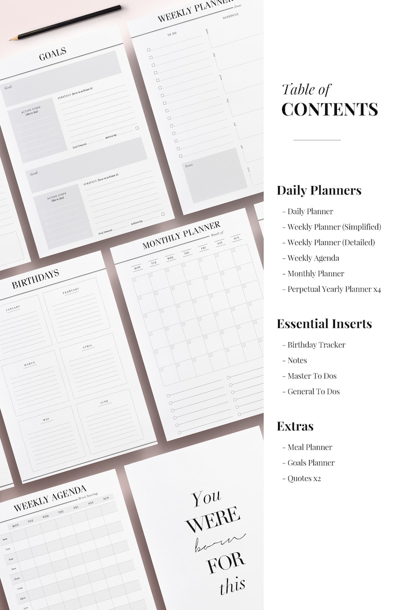 ULTIMATE Daily Planner Bundle, Printable Planner Inserts Kit: 20 Minimal Planner Essentials, Daily Planner, Weekly Agenda, To Do List, A5 image 9