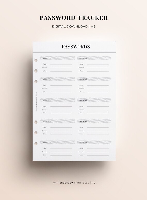 PRINTABLE A5 Password Log Printable A5 Password Keeper | Etsy