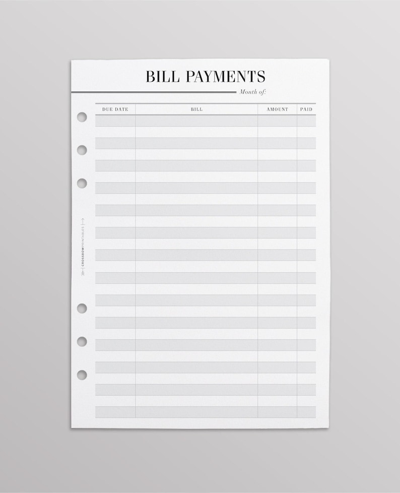 PRINTED Bill Pay A5 Planner Inserts | A5 Filofax Inserts | Budget Planner Kikki K Large Inserts | Financial Planner A5 | Crossbow Planner Co image 1
