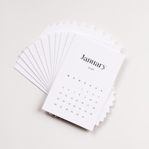 Cartes de l'agenda mensuel 2026 | Cartes de journalisation calendrier | Mini-cartes calendrier minimalistes