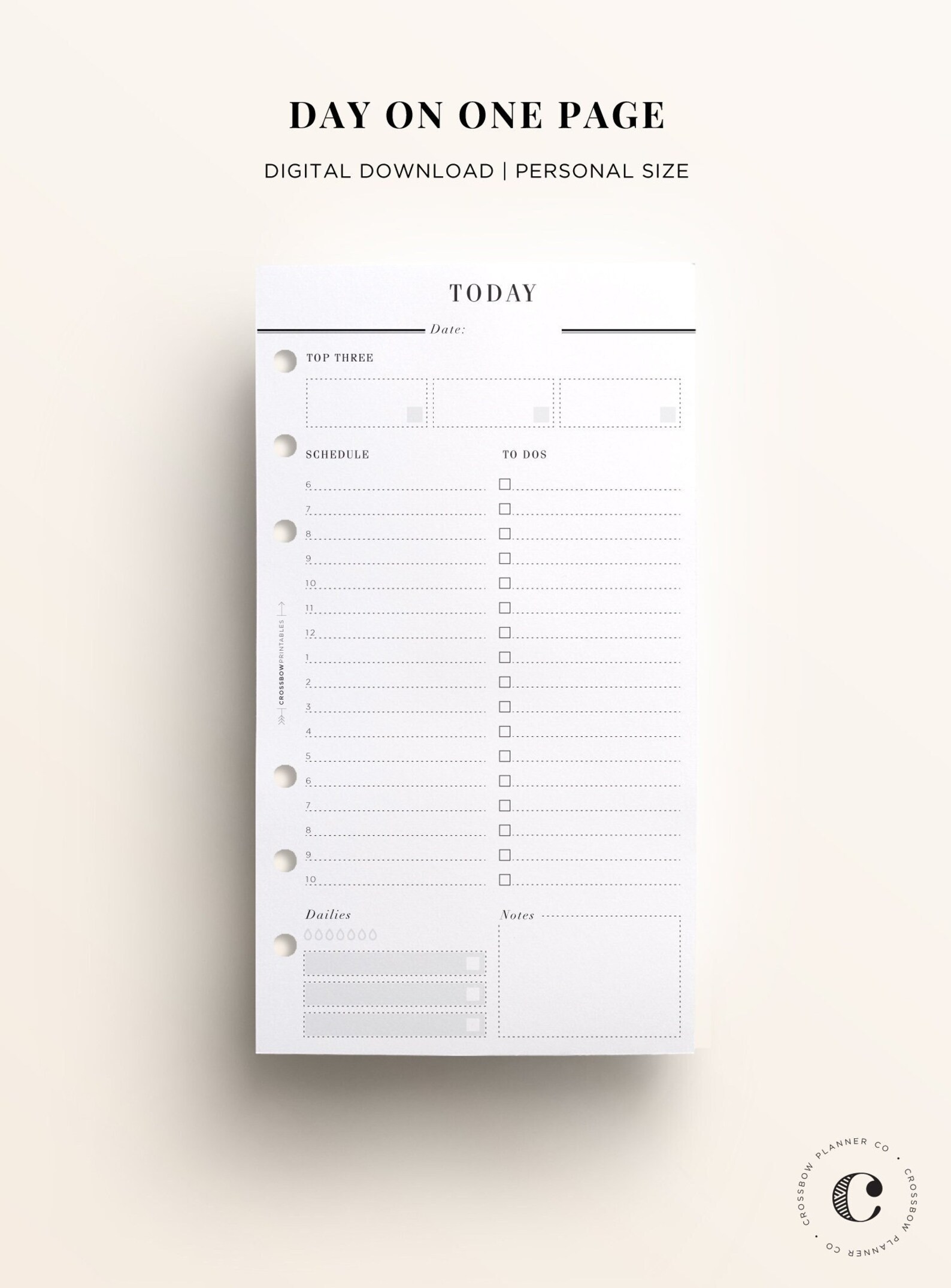 PRINTABLE PERSONAL Day on One Page Personal Size Printable | Etsy