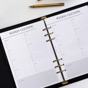 Programme de nettoyage hebdomadaire imprimé | Liste de contrôle pour le nettoyage | Pages du planificateur de nettoyage | Encarts pour tableau des tâches ménagères | Insertions pour agenda A5 imprimées image 2